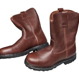 Rhino Leather Work Roper Brown Size 10 Pull On Wellington